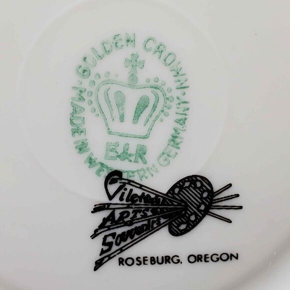 Golden Crown Teacup and Saucer Pink Purple Flowers Western Germany Vintage - Picture 8 of 10